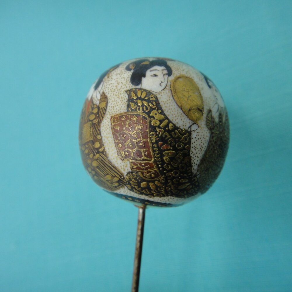 Vintage Hat Pin Satsuma Geisha Girls Japanese Women 12" Antique Hatpin